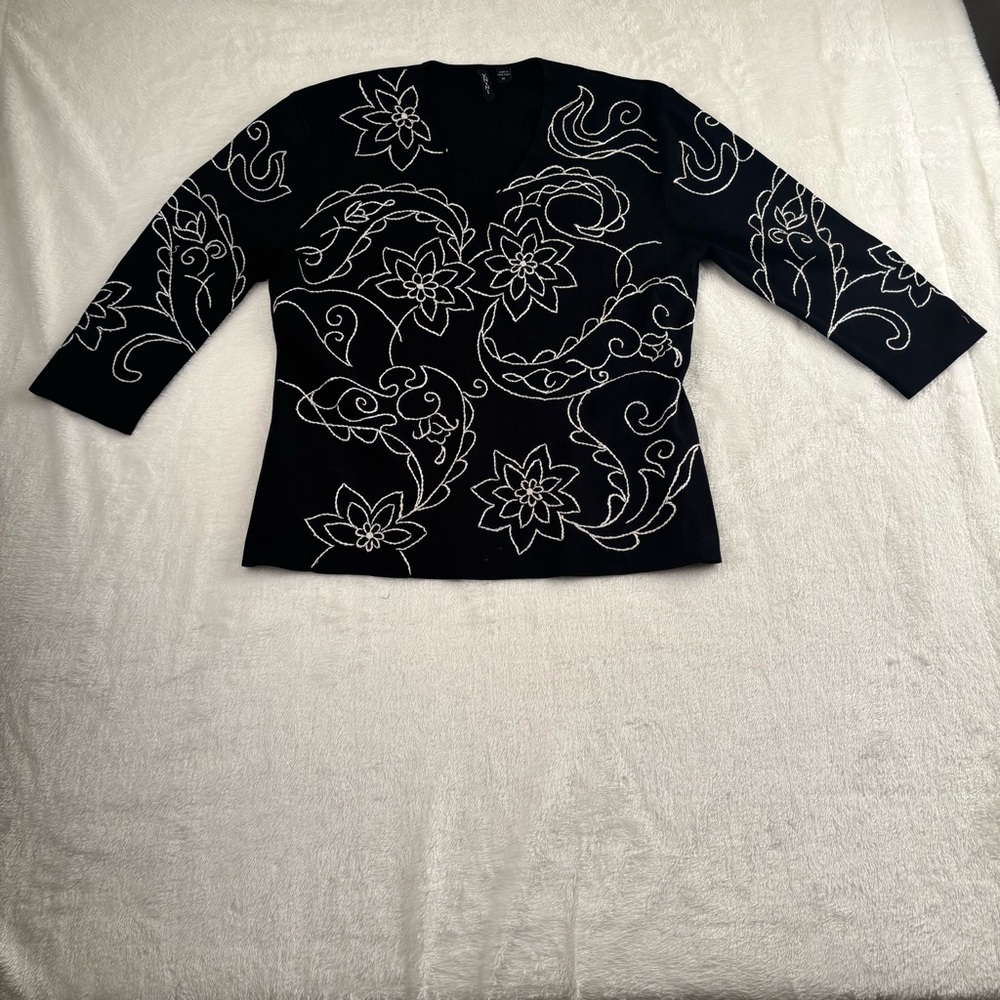 Venini‎ Black Top with White Floral Design